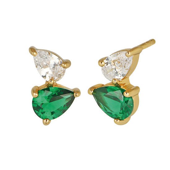 Sofia Teardrop Studs Emerald Green, Clear and Gold - Samuel Perry