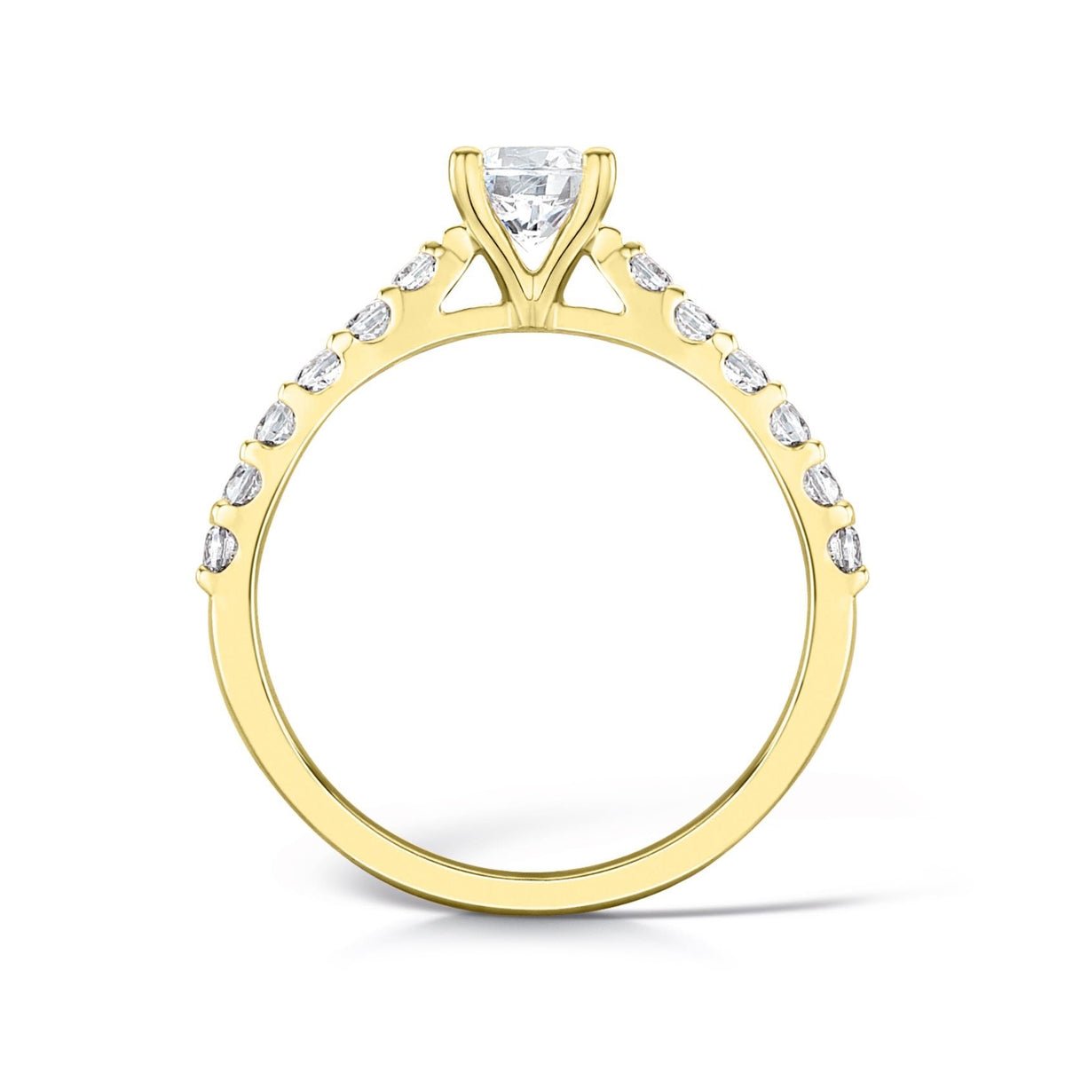 Solitaire Four - Claw Tulip Engagement Ring with Diamond Set Shoulders - Samuel Perry