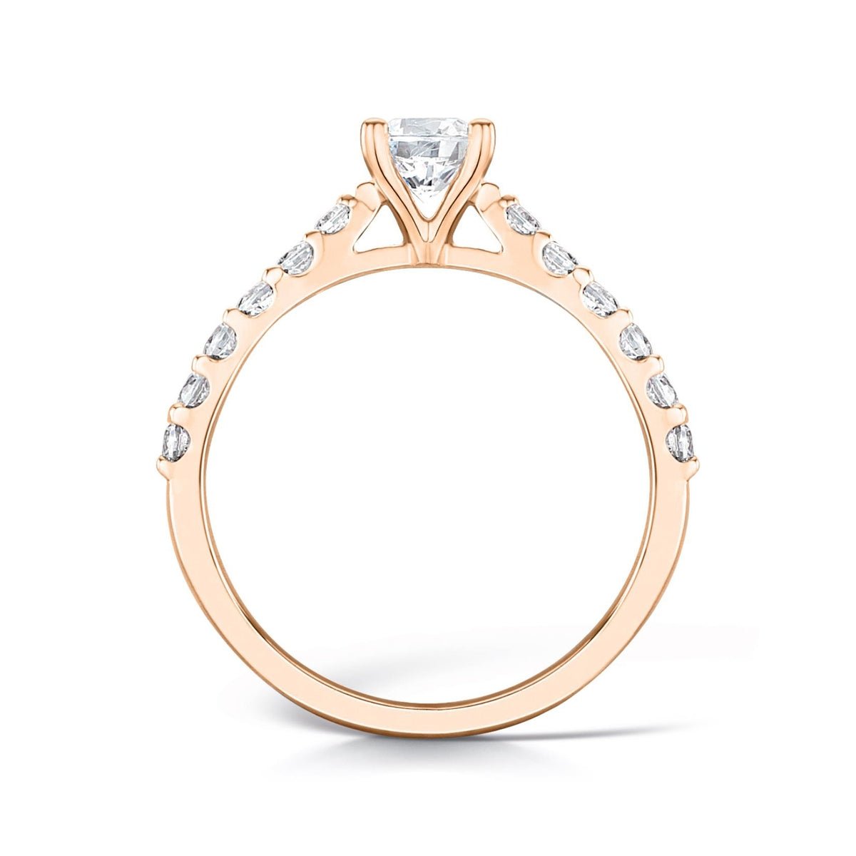 Solitaire Four - Claw Tulip Engagement Ring with Diamond Set Shoulders - Samuel Perry