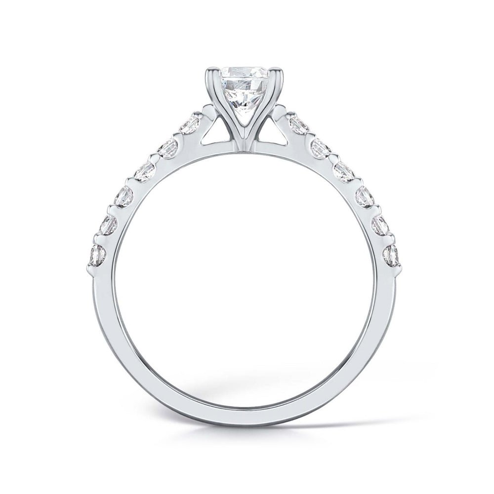 Solitaire Four - Claw Tulip Engagement Ring with Diamond Set Shoulders - Samuel Perry