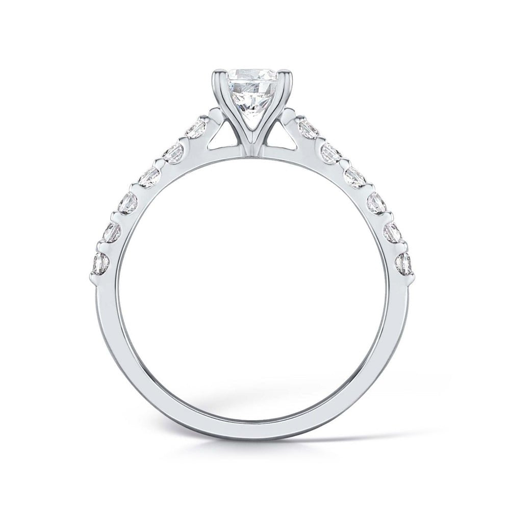 Solitaire Four - Claw Tulip Engagement Ring with Diamond Set Shoulders - Samuel Perry