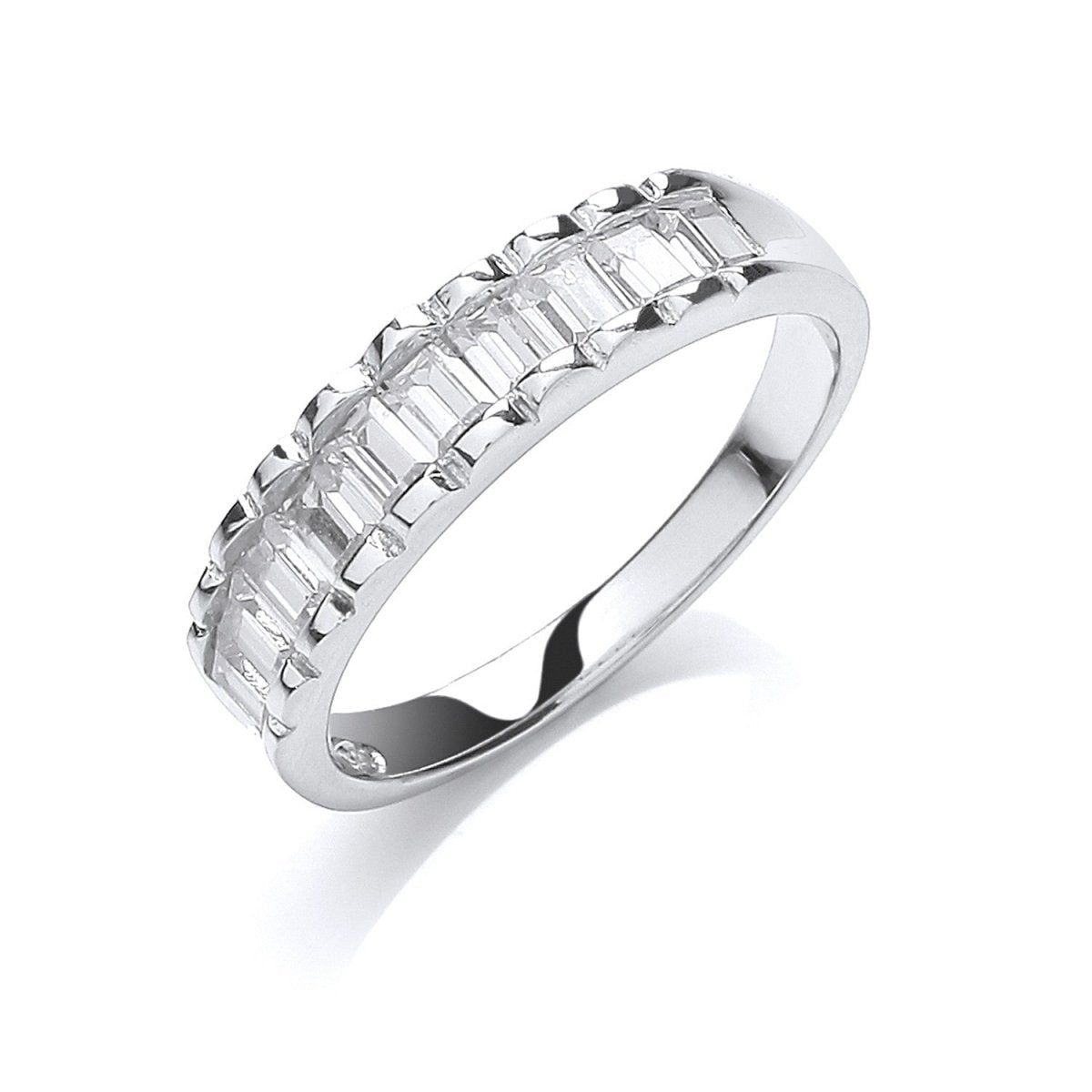 Sterling Silver 10 Baguettes Cz Half ET Ring - Samuel Perry