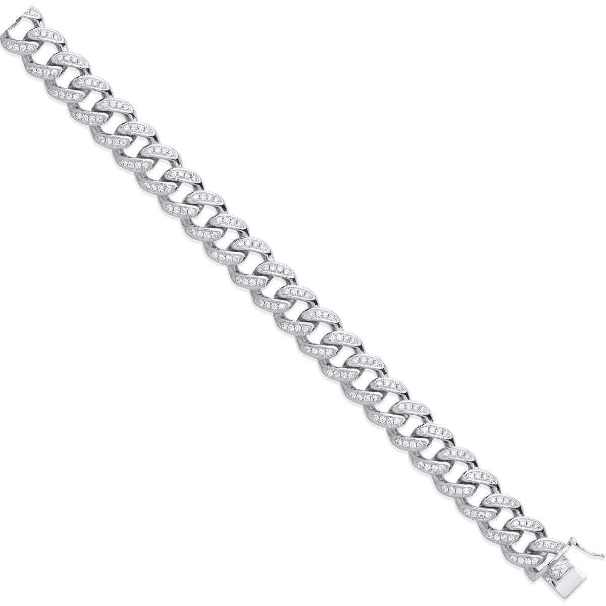 Sterling Silver 12mm Bold Luxury CZ & Plain Back Link Curb Chain - Samuel Perry