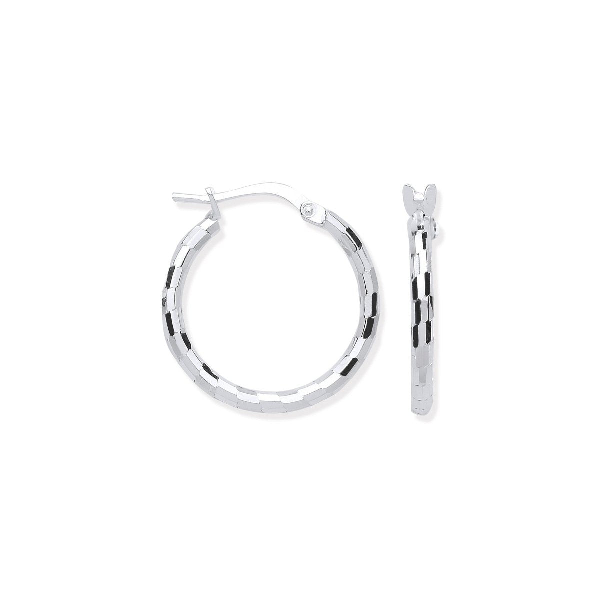 Sterling Silver 15mm Hoop, Checkerboard Design - Samuel Perry