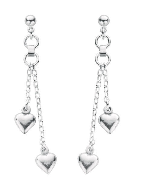 Sterling Silver 2 - Strand Heart Drop Earrings - Samuel Perry