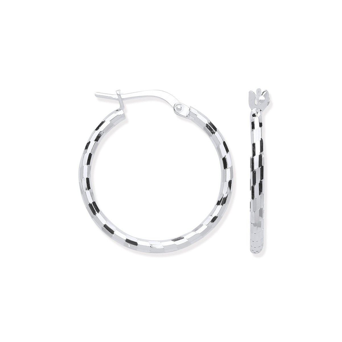 Sterling Silver 20mm Hoop, Checkerboard Design - Samuel Perry