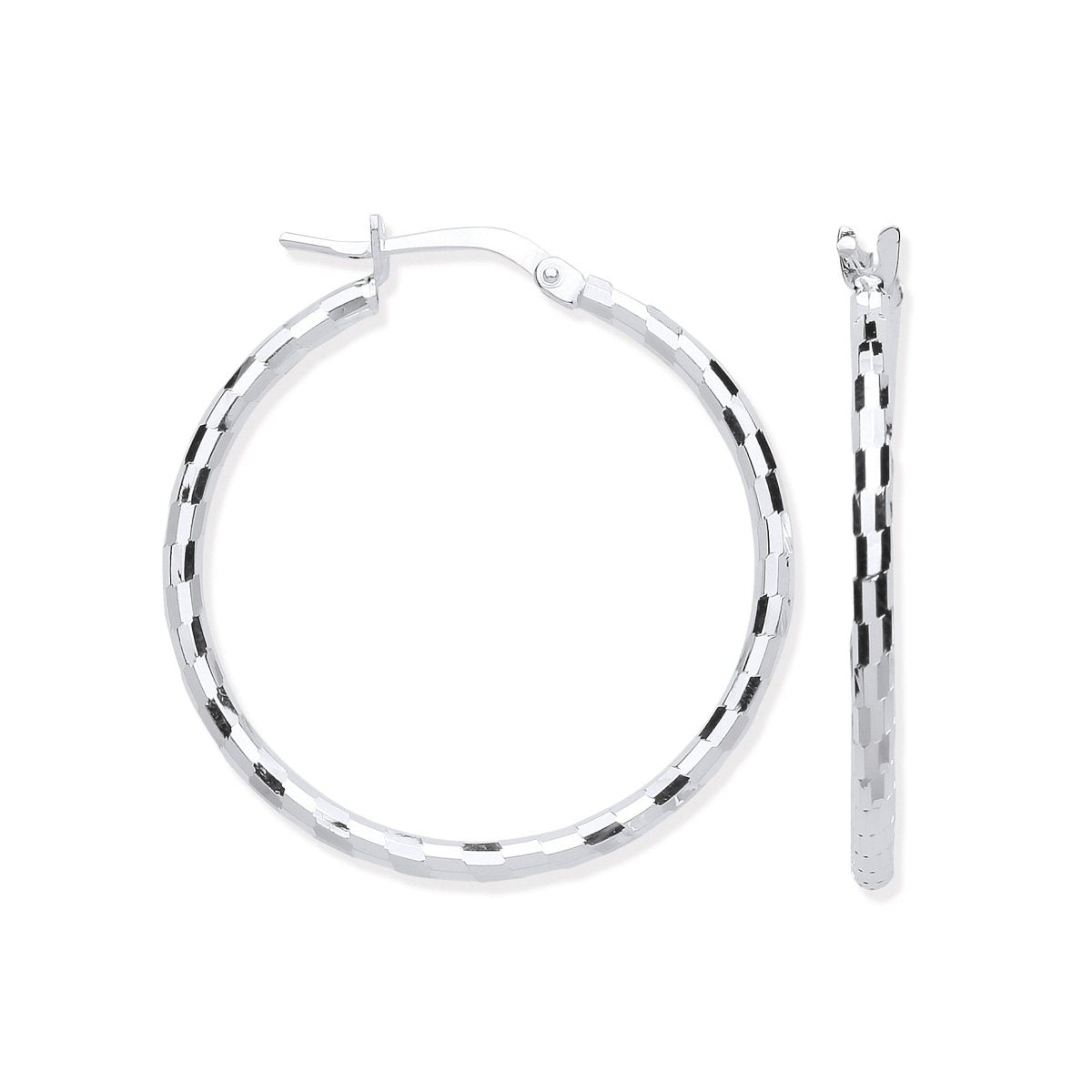 Sterling Silver 25mm Hoop Checkerboard Design - Samuel Perry