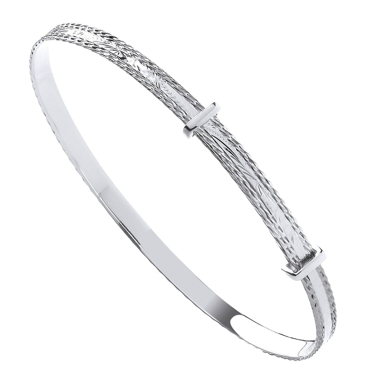 Sterling Silver 4mm Elegant Expandable Diamond Cut Bangle - Samuel Perry