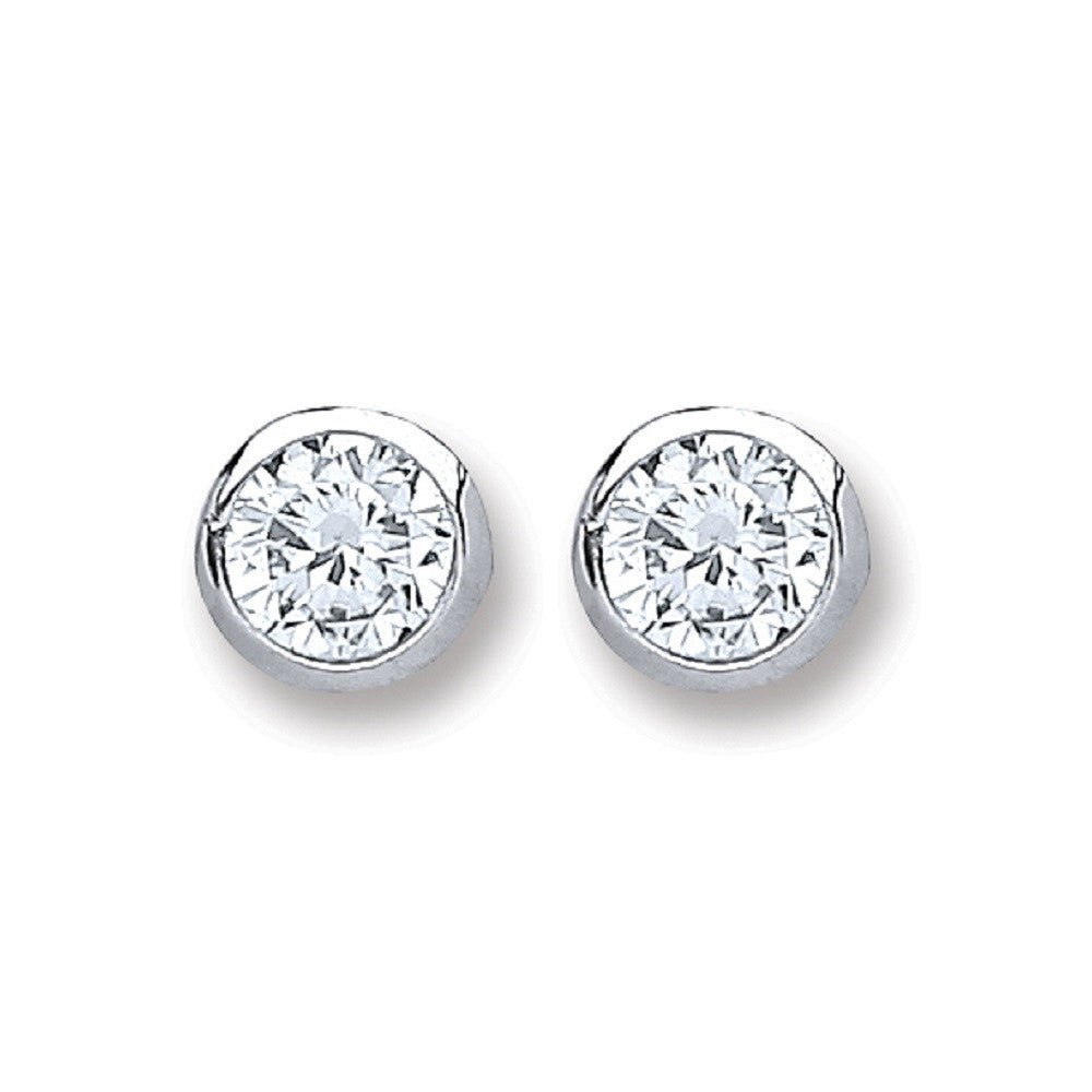 Sterling Silver 4mm Elegant Round Cz Rub Over Set Studs - Samuel Perry