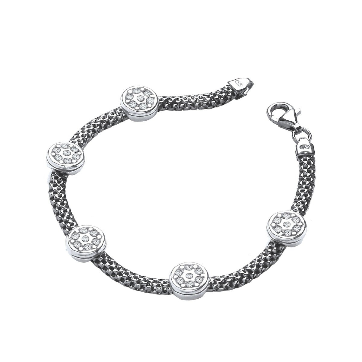 Sterling Silver 5 Circle CZ Mesh Bracelet - Samuel Perry