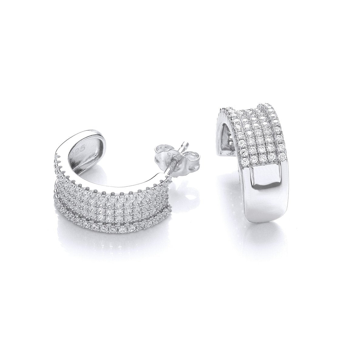 Sterling Silver 5 Row CZ Stud Earrings - Samuel Perry