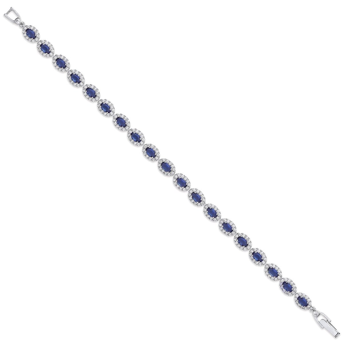 Sterling Silver 5.8mm Sapphire Blue Oval Cz Ladies Bracelet - Samuel Perry