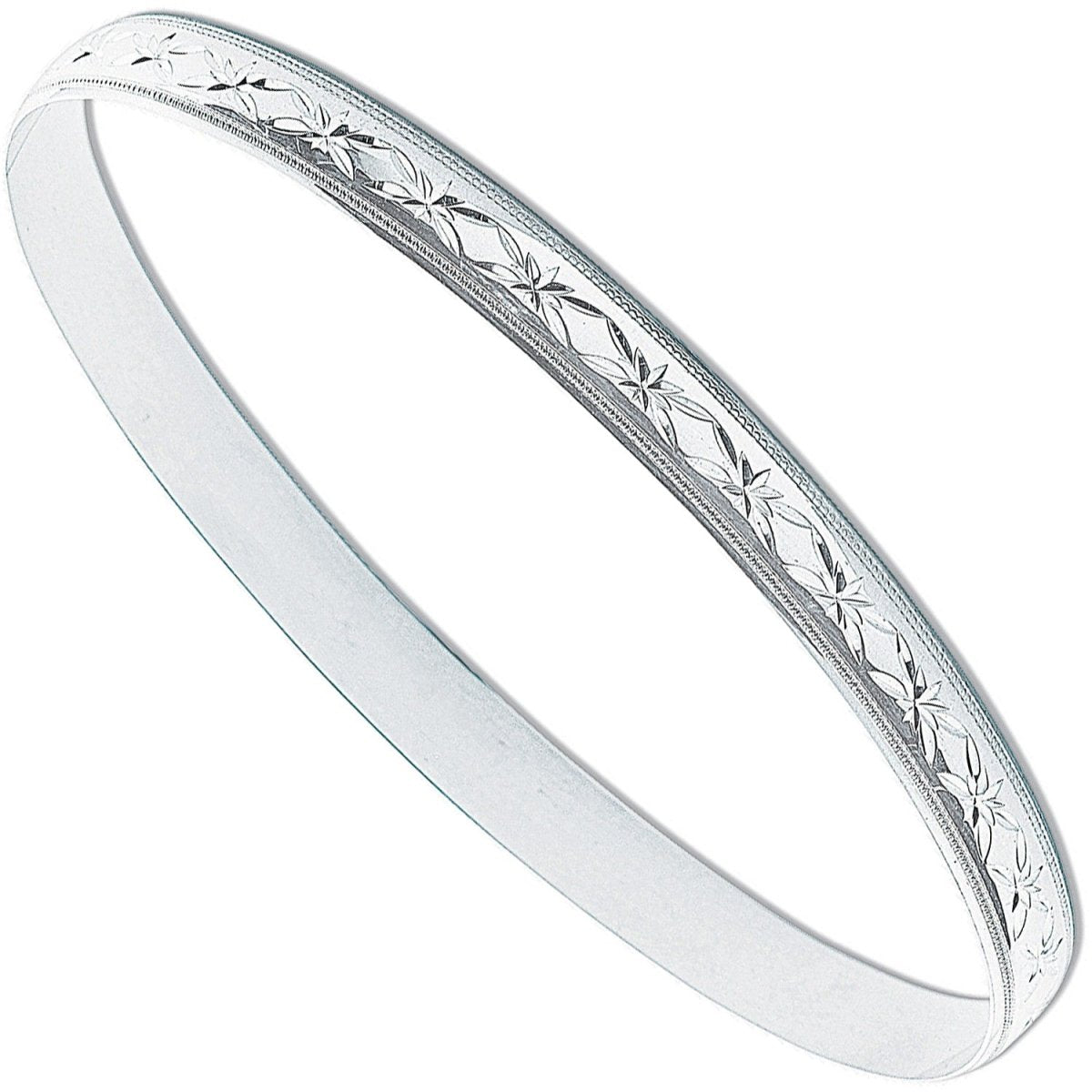 Sterling Silver 6mm Diamond - Cut D - Shaped Bangle - Samuel Perry
