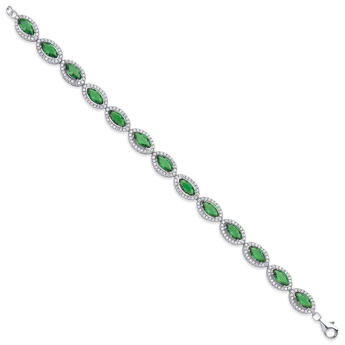 Sterling Silver 7.4mm Green Marquise Cut CZs Ladies Bracelet - Samuel Perry
