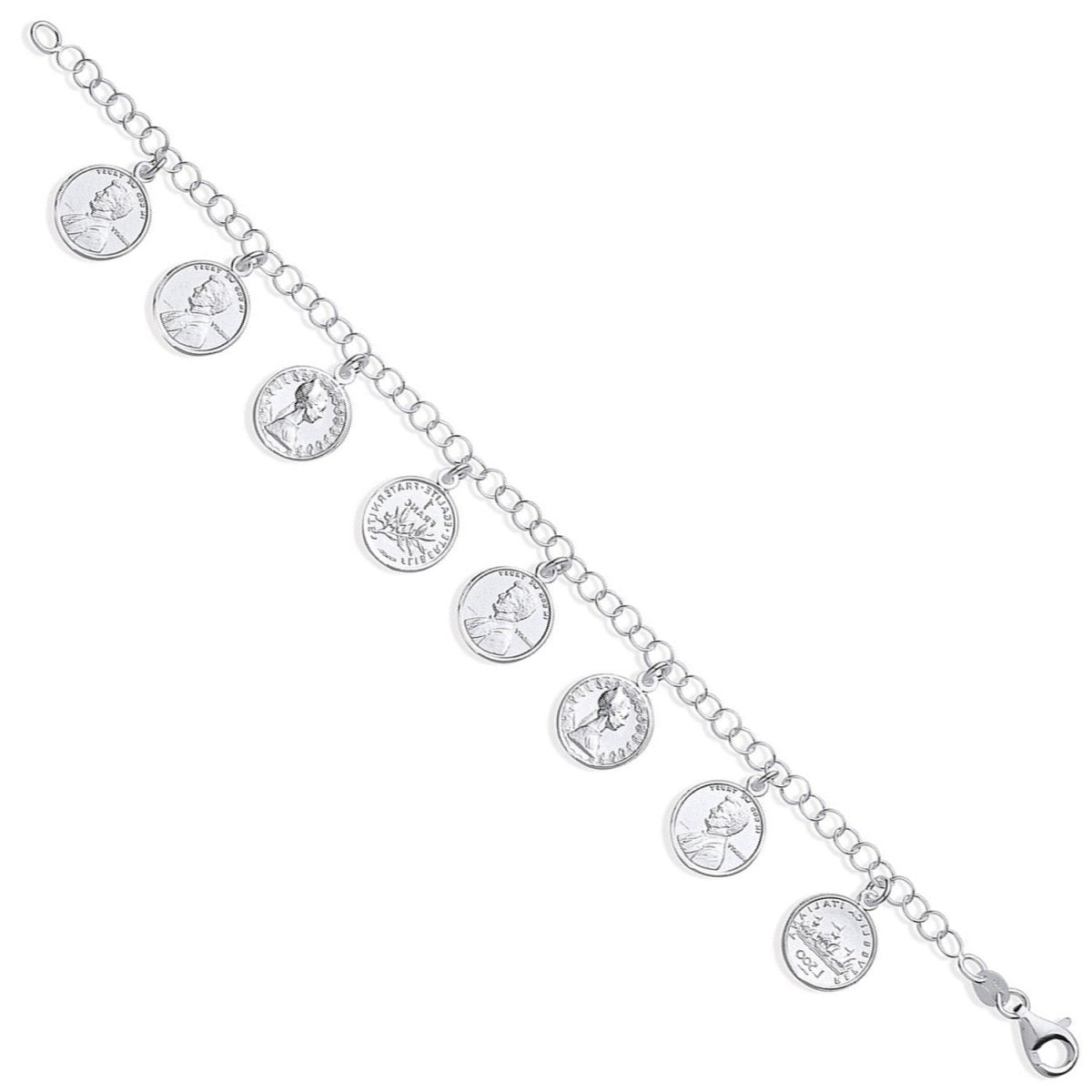 Sterling Silver 8 Coins Ladies Charm Bracelet - Samuel Perry