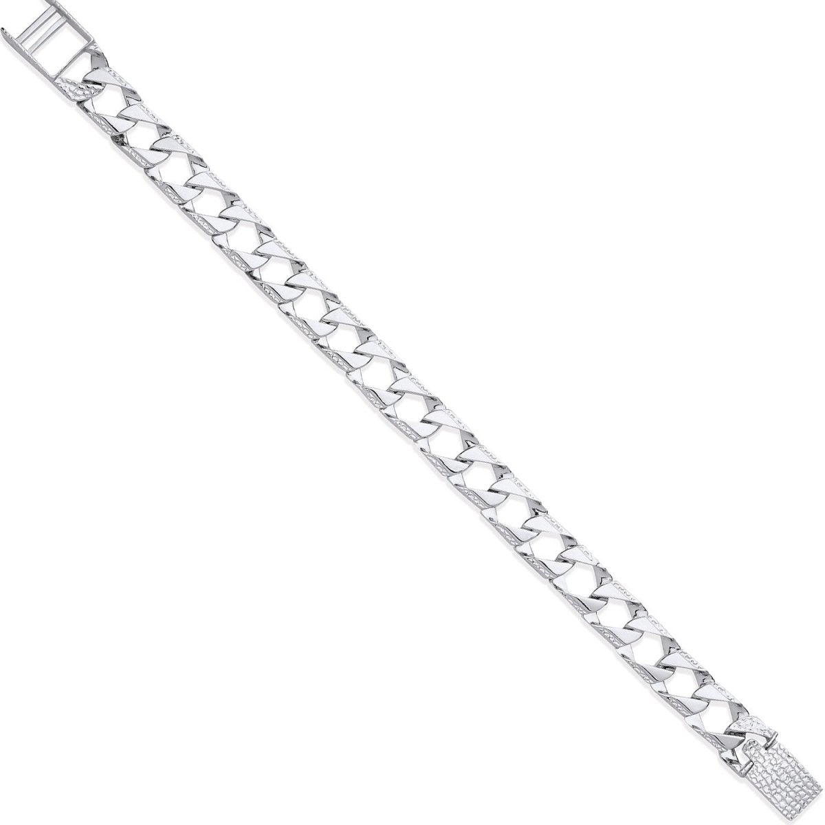 Sterling Silver 8mm Square Curb Ribbed Edge Link Gents Bracelet - Samuel Perry