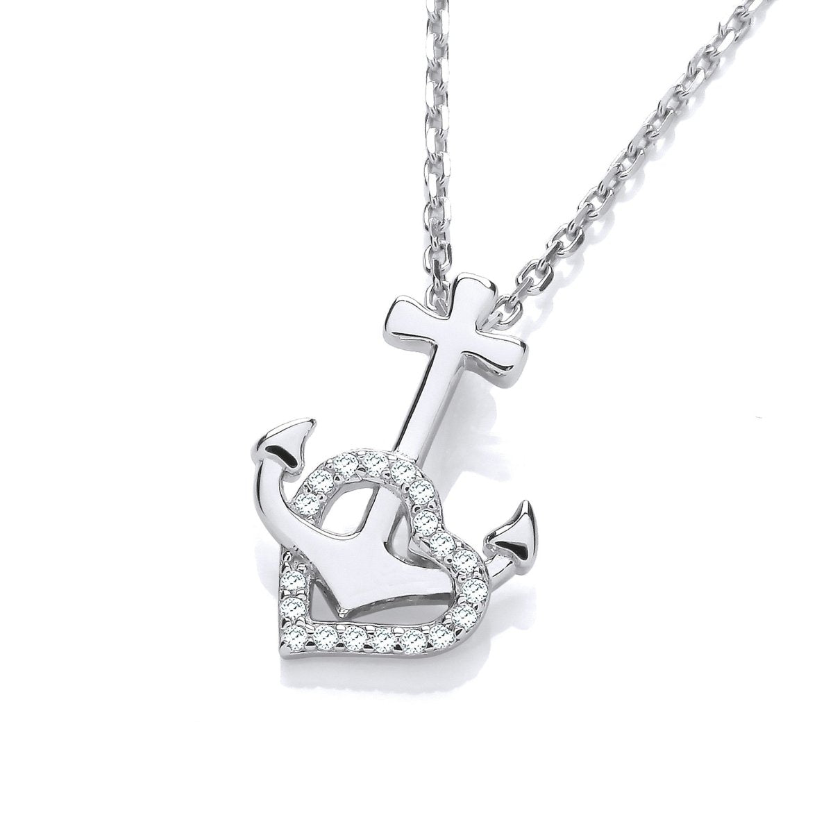Sterling Silver Anchor Heart CZ Necklace - Samuel Perry