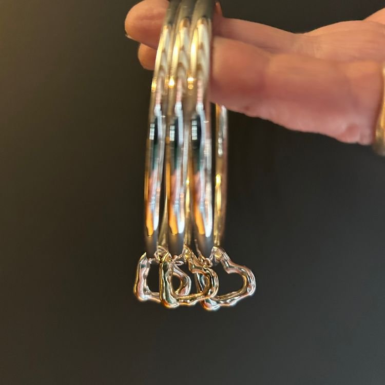 Sterling Silver and 9ct Gold Molten Heart Charm Bangle - Samuel Perry