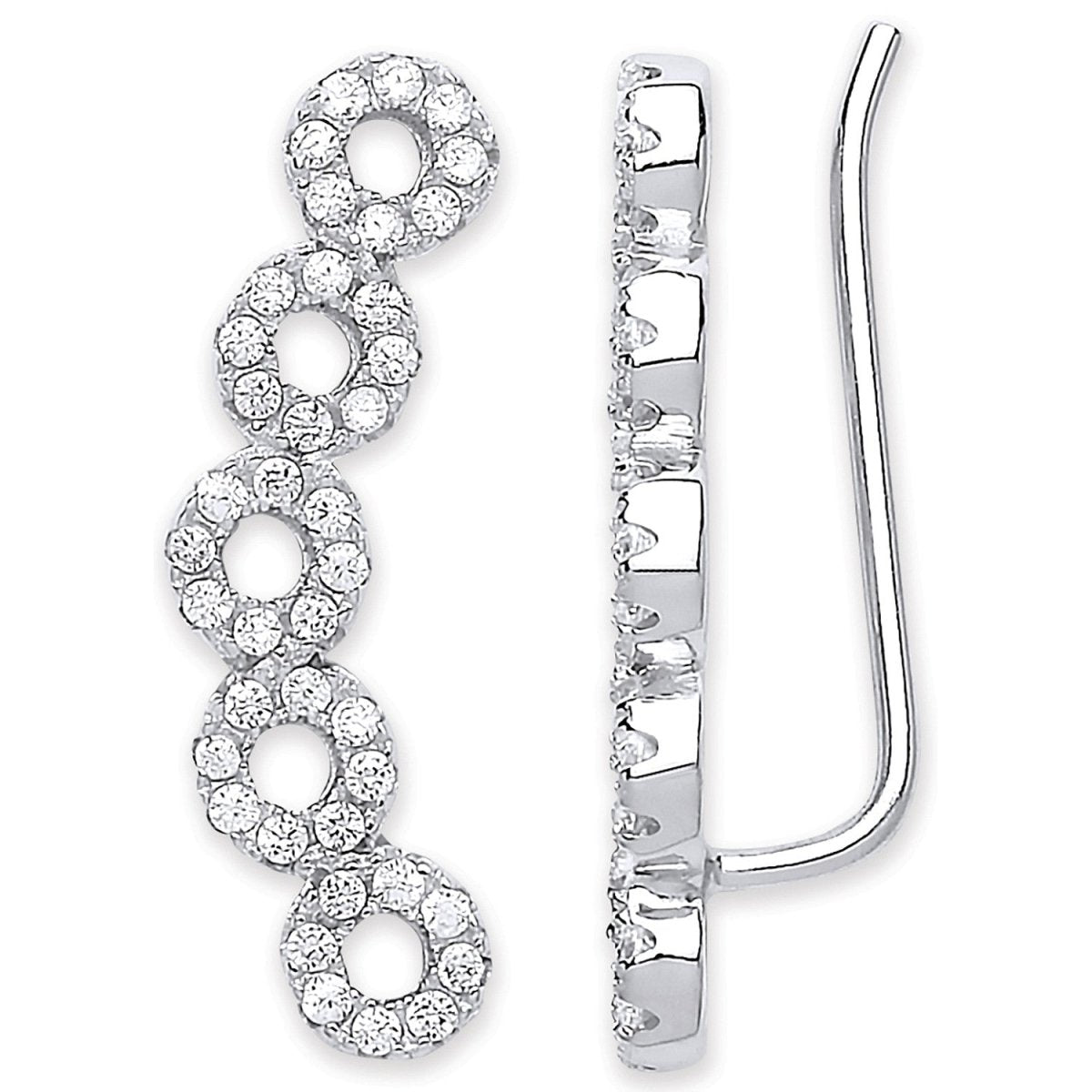 Sterling Silver Arc - shaped Ear Hook CZ Circles Ear Clip Earrings - Samuel Perry