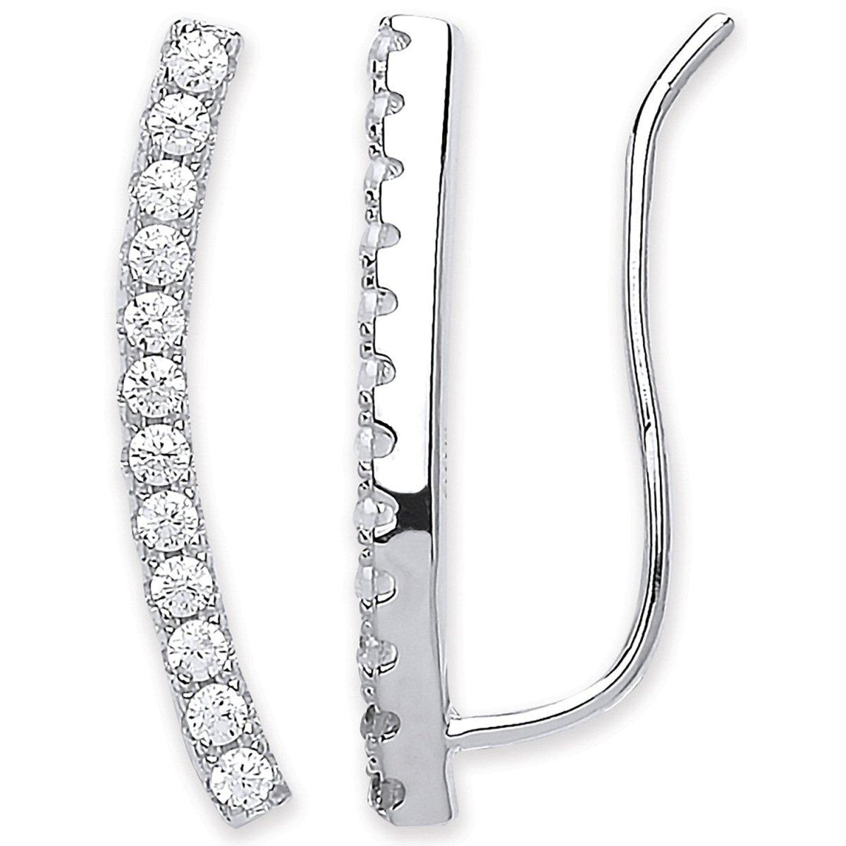 Sterling Silver Arc - shaped Ear Hook CZ Ear Clip Earrings - Samuel Perry