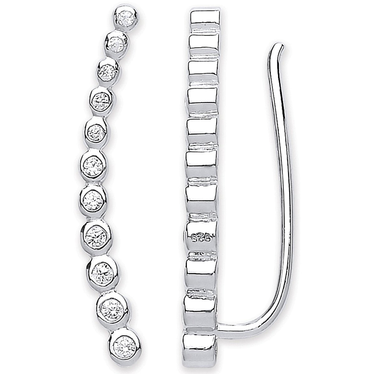 Sterling Silver Arc - shaped Ear Hook Rubover Cz Ear Clip Earrings - Samuel Perry