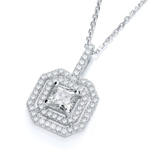 Sterling Silver Art Deco CZ Necklace - Samuel Perry