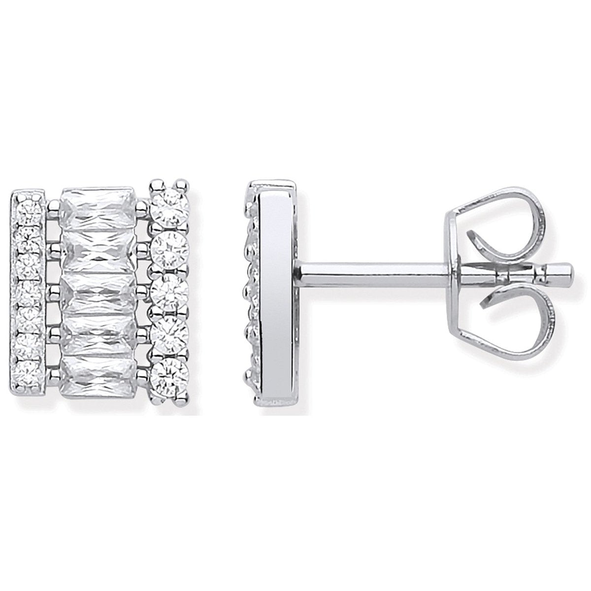 Sterling Silver Asymmetric CZ Stud Earrings - Samuel Perry