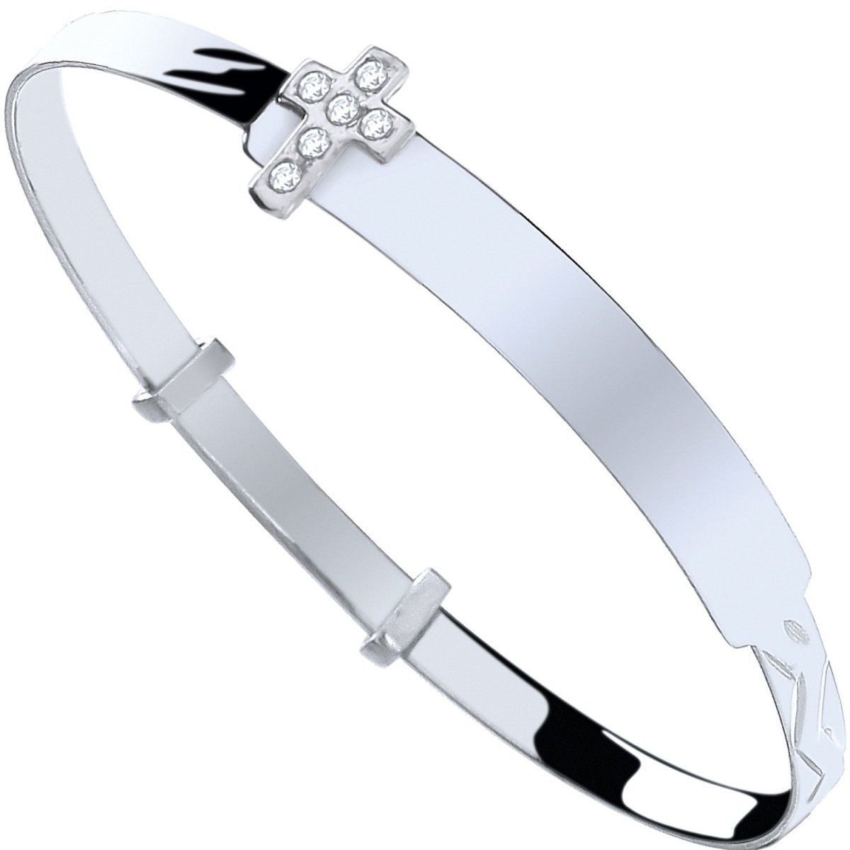 Sterling Silver Baby ID Bangle with CZ Cross - Samuel Perry