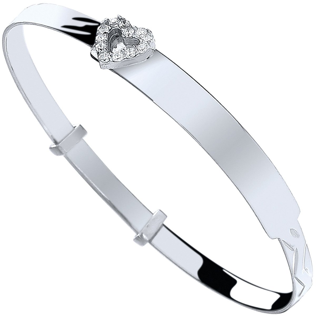 Sterling Silver Baby ID Bangle with CZ Heart - Samuel Perry