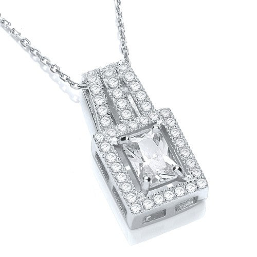 Sterling Silver Baguette Cluster CZ Necklace - Samuel Perry