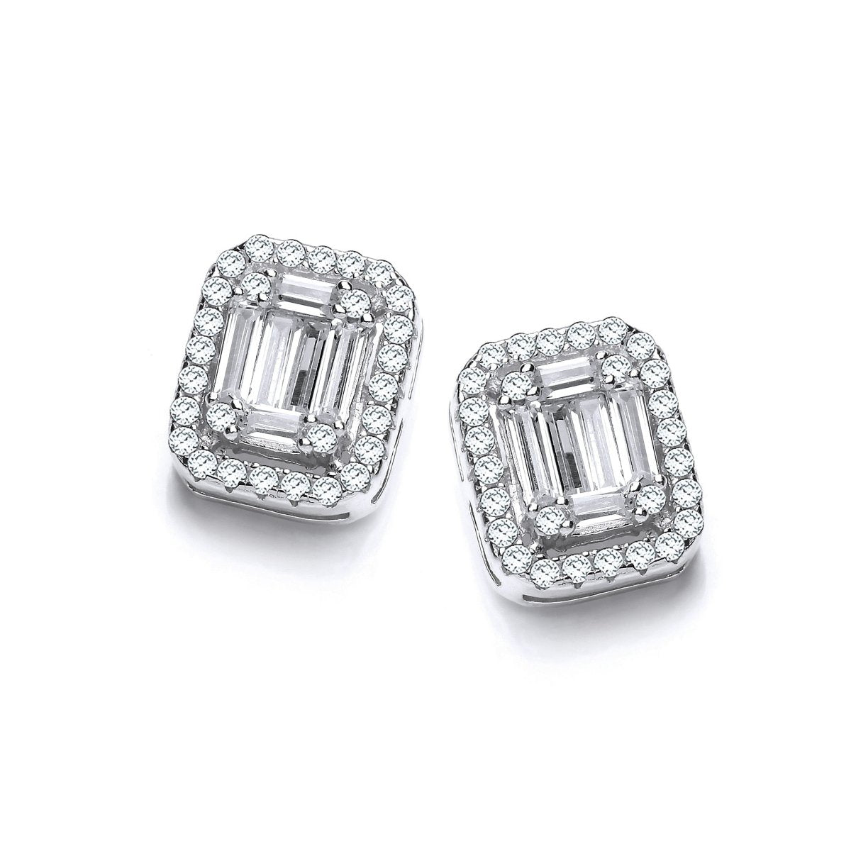 Sterling Silver Baguette Cut Cluster Stud Earrings - Samuel Perry