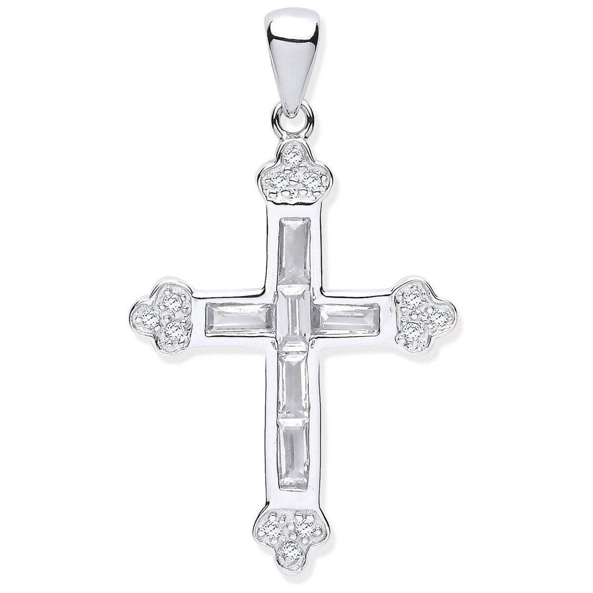 Sterling Silver Baguette CZ Cross Pendant - Samuel Perry
