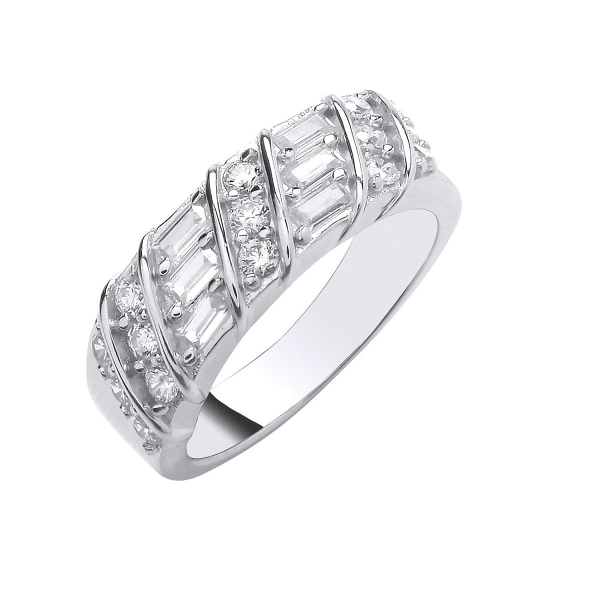 Sterling Silver Baguette & Round CZs Half ET Ring - Samuel Perry