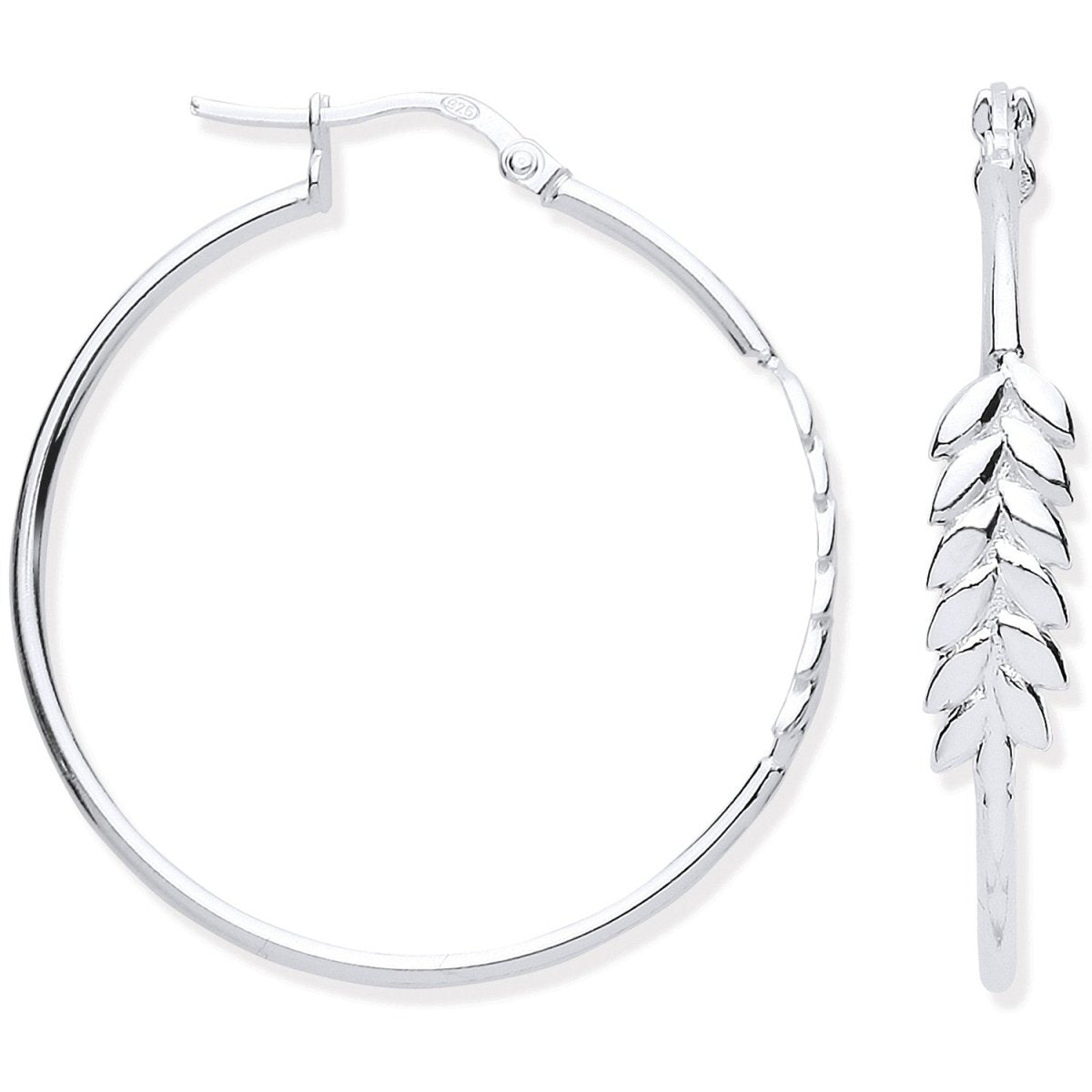 Sterling Silver Barley Leaf Hoop Earrings - Samuel Perry