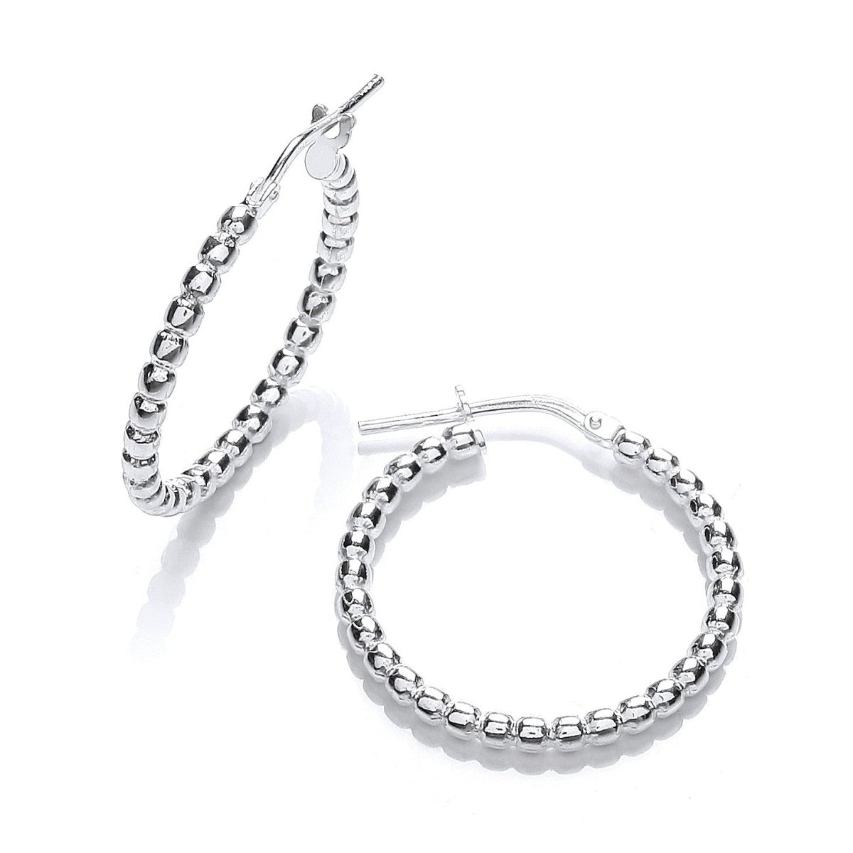 Sterling Silver Bead 25mm Hoop Earrings - Samuel Perry