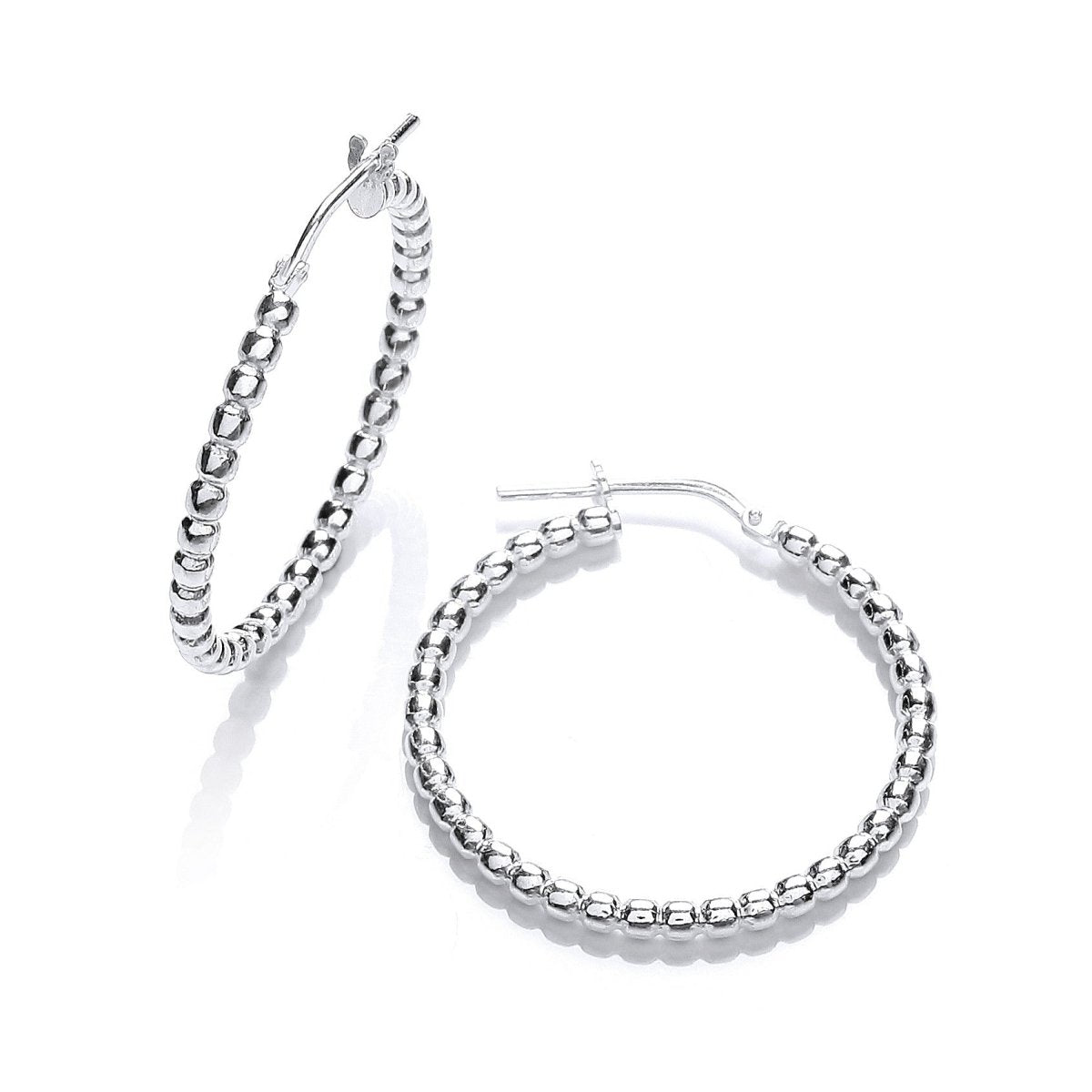 Sterling Silver Bead 30mm Hoop Earrings - Samuel Perry