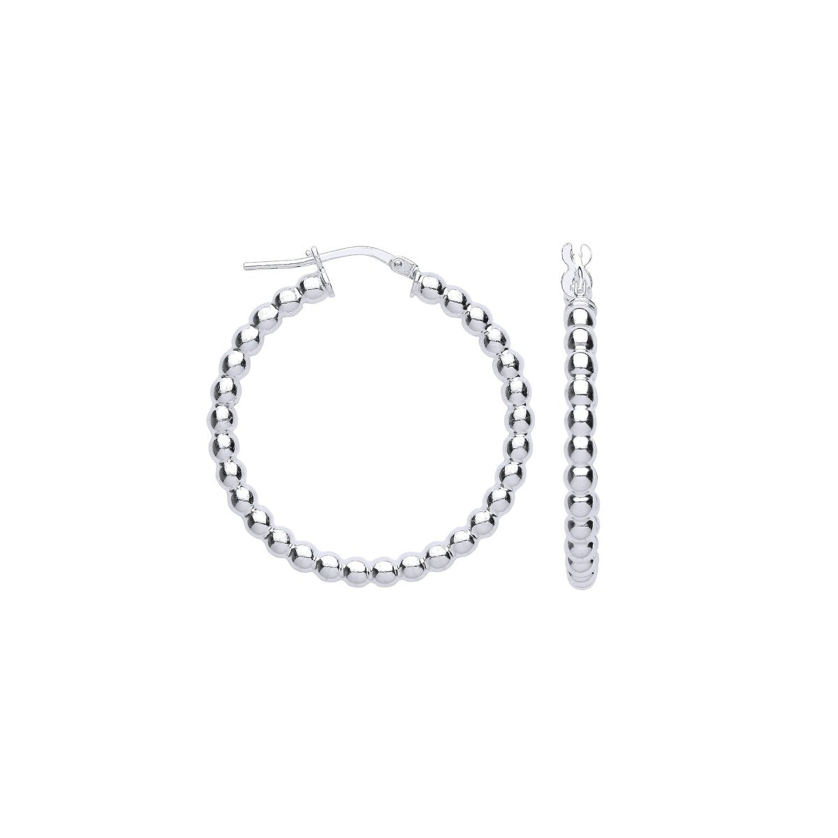 Sterling Silver Bead 31mm Hoop Earrings - Samuel Perry