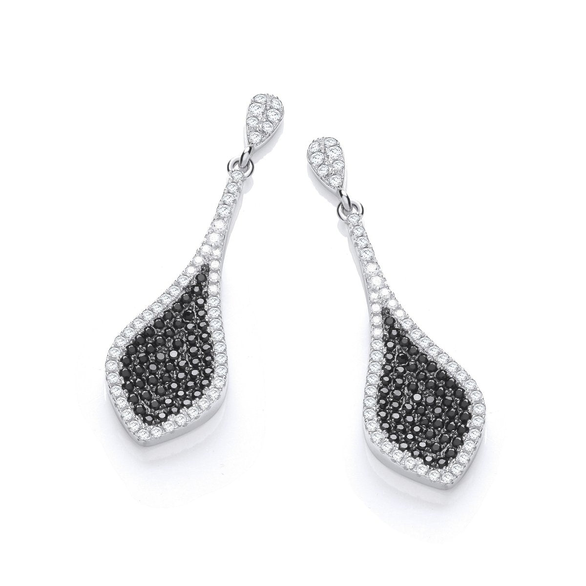 Sterling Silver Black CZ Drop Stud Earrings - Samuel Perry