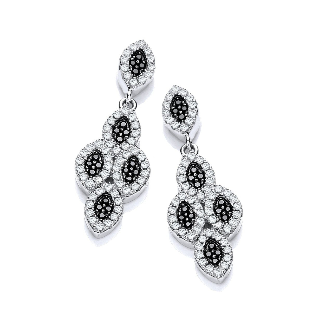 Sterling Silver Black CZ Multi - Drop Earrings - Samuel Perry