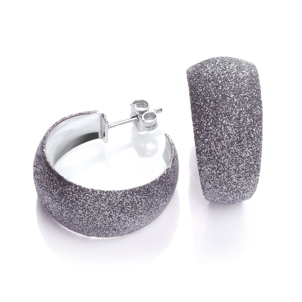 Sterling Silver Black Moondust Half Hoop Earrings - Samuel Perry