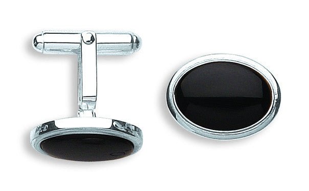 Sterling Silver Black Onyx Oval Cufflinks - Samuel Perry
