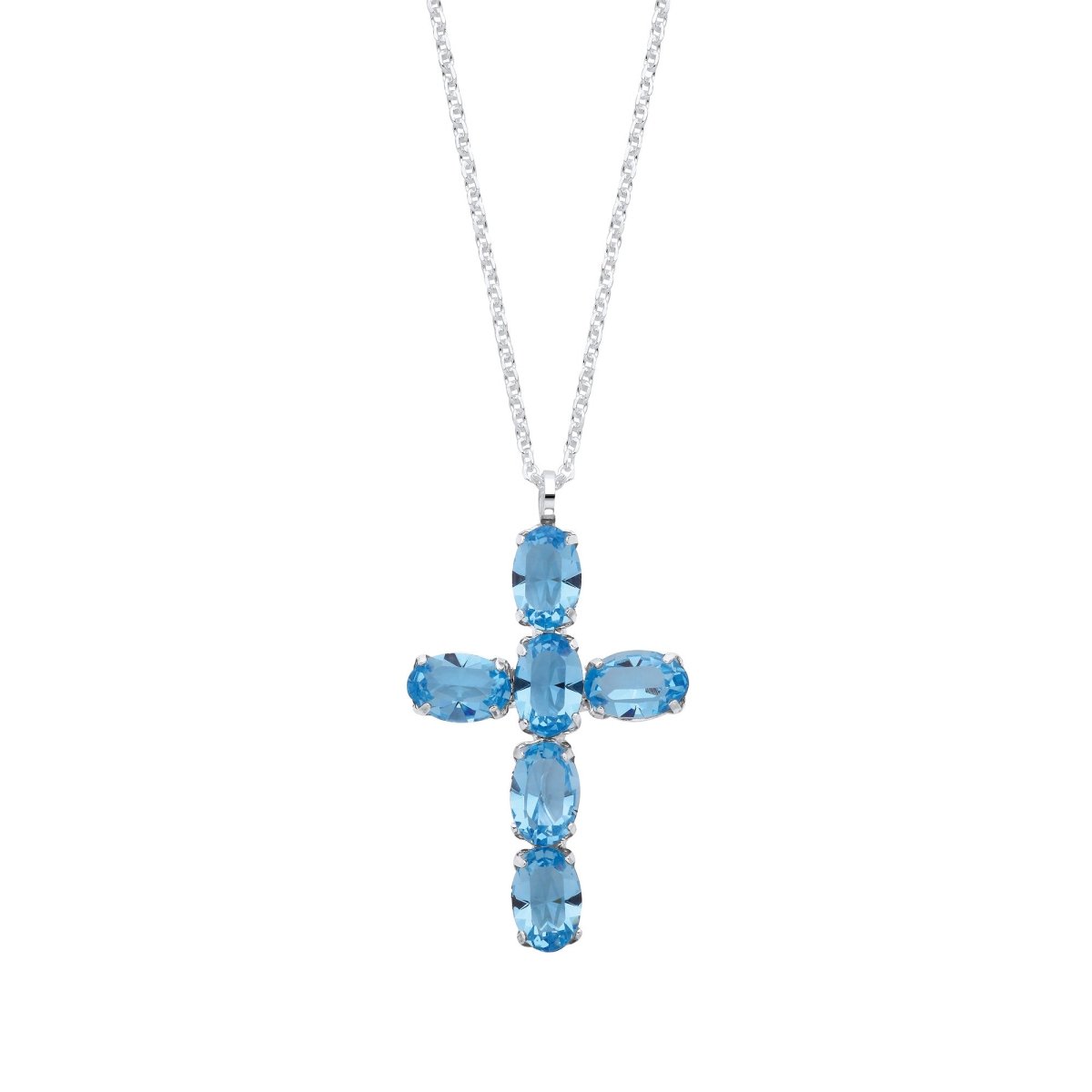 Sterling Silver Blue Crystal Cross Pendant Necklace - Samuel Perry