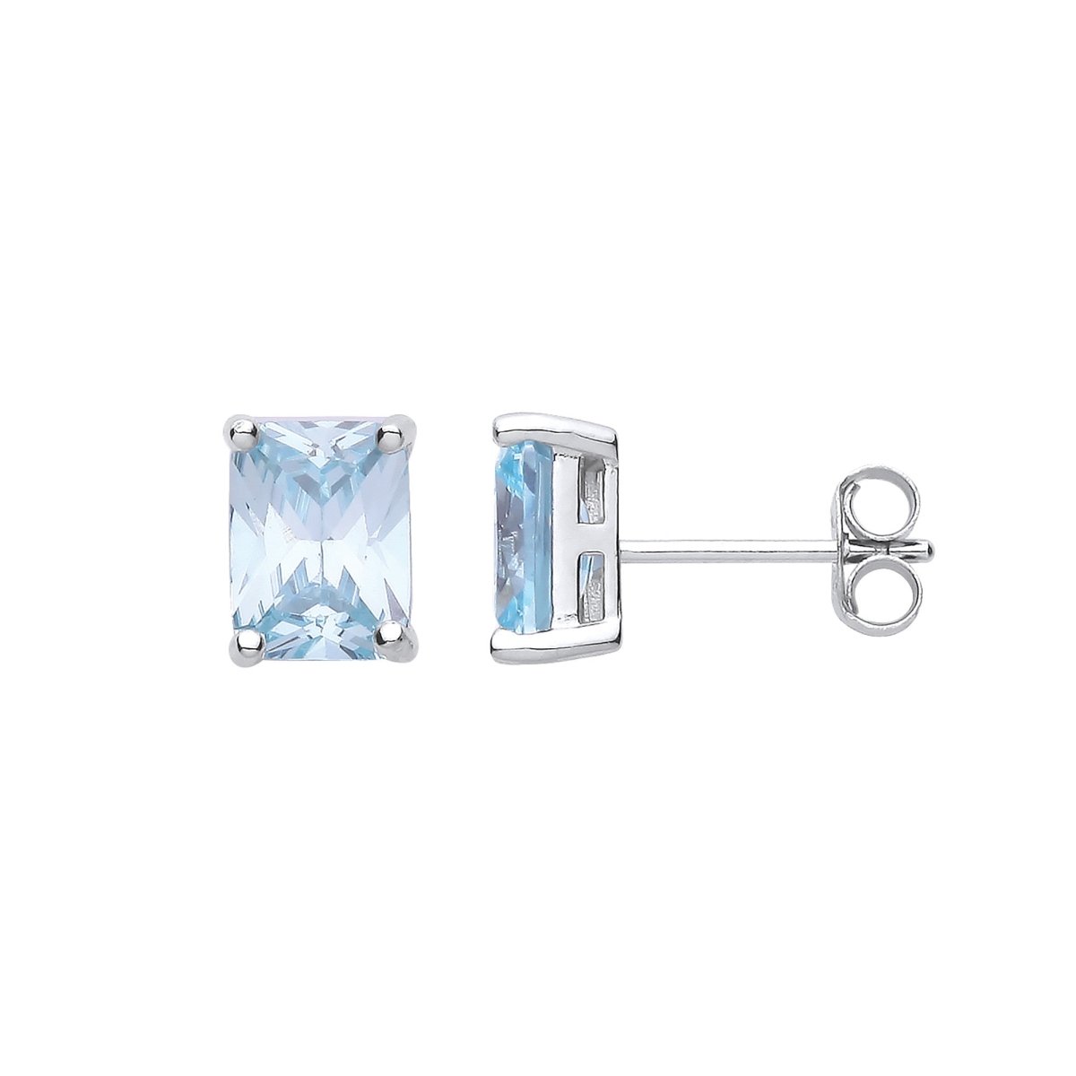 Sterling Silver Blue CZ Emerald Cut Stud Earrings - Samuel Perry