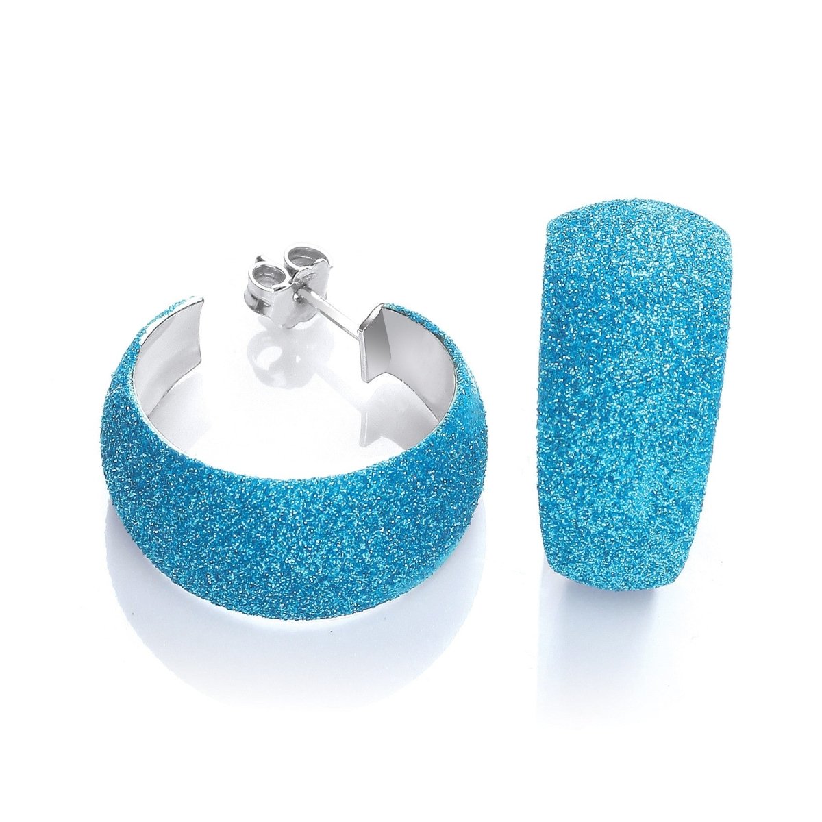 Sterling Silver Blue Moondust Half Hoop Earrings - Samuel Perry