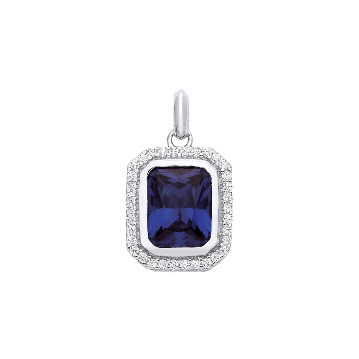 Sterling Silver Blue Octagon CZ Pendant - Exquisite - Samuel Perry