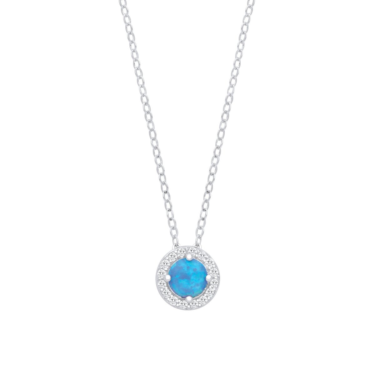 Sterling Silver Blue Opal Round Pendant Necklace - Samuel Perry