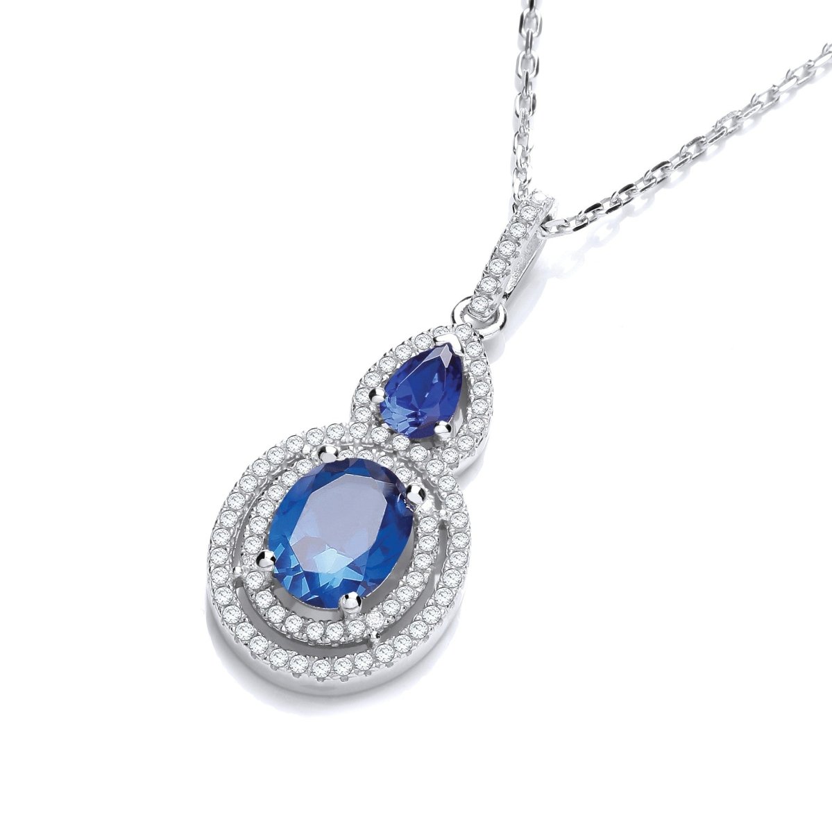 Sterling Silver Blue Sapphire CZ Fancy Necklace - Samuel Perry