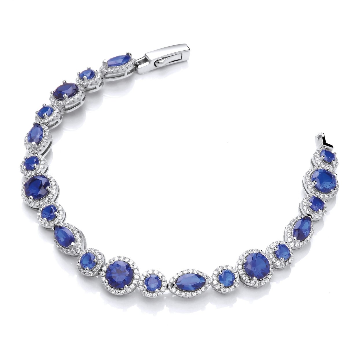 Sterling Silver Blue Sapphire CZ Marquise Halo Bracelet - Samuel Perry