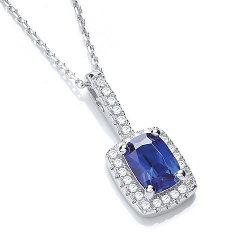 Sterling Silver Blue Sapphire Halo CZ Necklace - Samuel Perry
