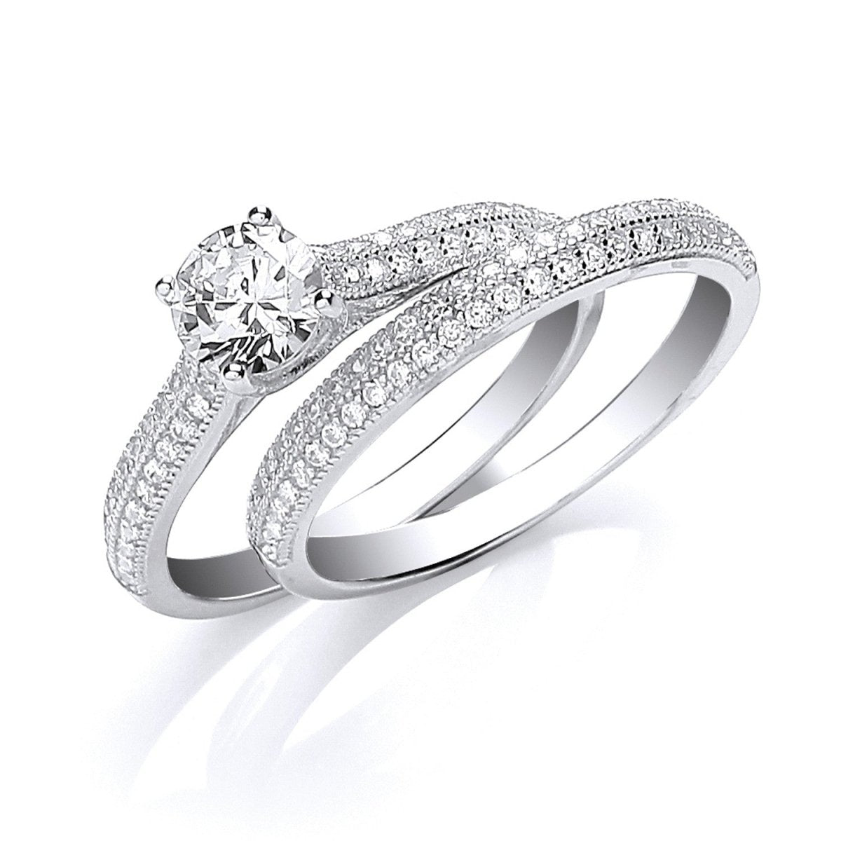 Sterling Silver Bridal Half ET with Cz in the Centre Rings - Samuel Perry